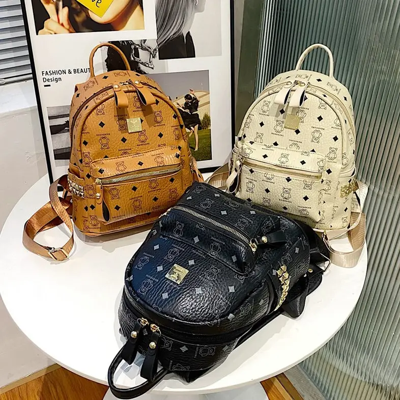 2023 new PU backpack fashion trend European and American letter printing designer brand women's bag