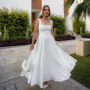 Vestido Maxi de Noche para Fiesta de Gala con Cuello Cuadrado, Tirantes, Corte A, Elegante, Sin Espalda, Sin Mangas, Ajustado, Cintura Alta, Ecológico, Liso, para Mujer - Product Image 5