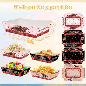 Plateaux à collation pour courses hippiques, plateaux alimentaires jetables en papier, motifs équestres roses, fournitures de fête pour hot-dogs et nachos - Product Image 3