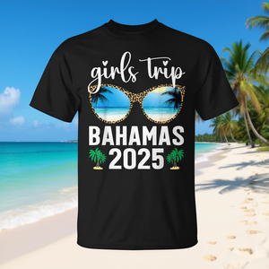 T-shirt pour filles, voyage aux Bahamas 2025, lunettes de soleil léopard, vacances d'été - Product Image 3