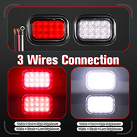 Feu Stop/Clignotant/Arrière/Stationnement Rectangulaire 15 LED (4x Rouge, 2x Blanc) 6,5"x4,7" avec Kit de Fixation à Oeillets et Fiches Pigtail 3 Fils 12V, Étanche IP67