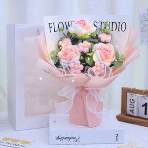 Navidad San Valentín Día de la Madre Regalos Rosa ganchillo Diy pequeña Margarita mamá mujeres <span class=keywords><strong>niñas</strong></span> regalo tejido a mano ramo de flores Luz - Product Image 4