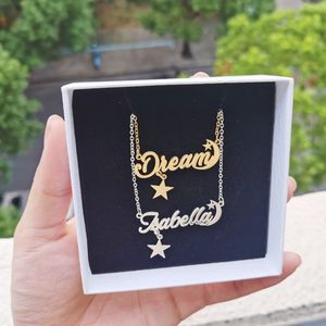 Collana con Ciondolo Personalizzato Qiuhan in Acciaio Inox a Forma <span class=keywords><strong>di</strong></span> <span class=keywords><strong>Stella</strong></span> e Luna, Gioiello Inciso su Misura, Regalo per Compleanno e San Valentino - Product Image 4