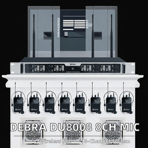ระบบไมโครโฟนไร้สาย UHF 8 ช่อง Debra DU8008 แบบรอบทิศทาง พร้อมไมโครโฟนแบบหนีบปกเสื้อและแบบคาดศีรษะ XLR ตัวโลหะ สำหรับการสอนและการพูด - Product Image 2