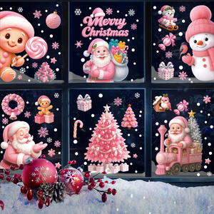 Autocollants statiques <span class=keywords><strong>de</strong></span> Noël à thème rose, motifs bonhomme <span class=keywords><strong>de</strong></span> neige, Père Noël, rennes, pour vitres <span class=keywords><strong>de</strong></span> maison, décorations <span class=keywords><strong>de</strong></span> fêtes - Product Image 3