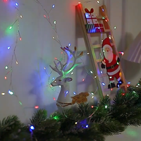 Luces de Navidad Cálidas Blancas con Efecto de Chispero, Funcionan con Pilas, Regulables, Cable Verde Oscuro, Decoración Colgante para Interiores