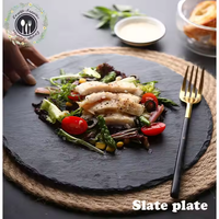 Vente en gros d'usine d'assiette ronde en ardoise noire plateau de table en ardoise naturelle plateau à steak pour restaurant