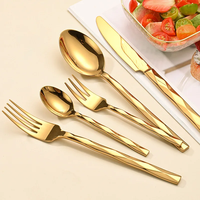 Ensemble de couverts en acier inoxydable doré, 5 pièces, manche torsadé, finition miroir, fourchette, couteau, cuillère pour mariage, dîner, vente en gros