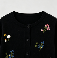 Pull pour femme automne-hiver, manches longues, col rond, cardigan en coton, boutons brodés, cardigan en tricot pour femme