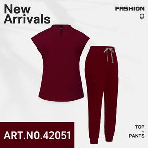 उच्च गुणवत्ता वाले पॉलिएस्टर नर्स ने यूनिसेक्स फैशन कॉलर डिजाइन स्ट्रेची टॉप पैंट सुई के लिए एंटी-झुर्रियों को सेट किया - Product Image 3