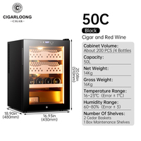 CIGARLOONG Cave à cigares Refroidisseur à température constante Contrôle de l'humidité, étagères en bois de cèdre 50L Armoire à cigares et armoire à vin