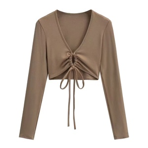 Pronta per la spedizione da donna con scollo a V a manica lunga in stile bianco maglietta Slim Fit per ragazze <span class=keywords><strong>Sexy</strong></span> - Product Image 5