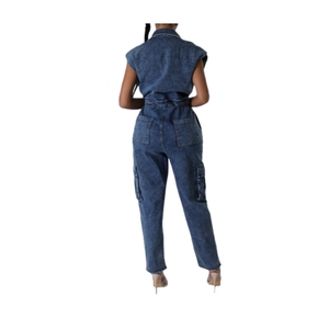Wholesale New Casual Stretch Washed Sleeveless Denim Straight Wide-legged <b>Pants</b> Women Jumpsuit Fashion - Product Image 2
