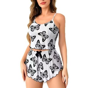 Conjunto de Pijama de Camisola sin Mangas con Cuello en V de Punto Informal para <span class=keywords><strong>Mujer</strong></span>, Talla XL, Cierre de Cintura Elástica de Verano, Poliéster Suave y Liso - Product Image 2