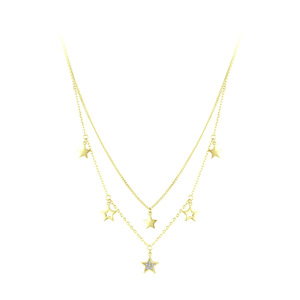Collar con colgante de estrella de doble capa de plata de ley S925 con circonita, diseño de cielo estrellado, versión en cobre personalizable, regalo para mujer - Product Image 5