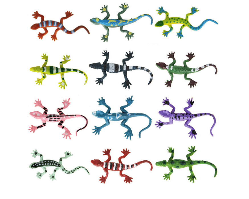 12 Piece Mini Rubber Lizard Set - Stretchy TPR Toys for Stress Relief ...