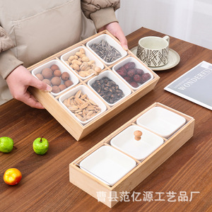 Wooden Nine Compartment <b>Tray</b> For Fruit Snacks Dessert Serving Hotel Coffee <b>Tea</b> Use - Product Image 3