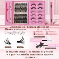 Faux cils en grappe 30D 40D à auto-greffe, style européen, avec kit colle et dissolvant double tête