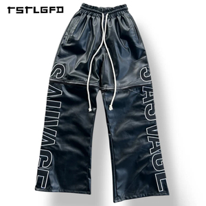 Calças Bordadas de Couro PU 2 em 1 Conversíveis de Alta Qualidade com Pernas Largas Destacáveis e Zíper no Joelho Estilo Y2K - Product Image 3