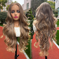 Perruques Sans Colle à Lacet Frontal 13x5 en Cheveux Synthétiques Naturels Frisés Longs Ondulés Kanekalon Futura Vente en Gros Julianna
