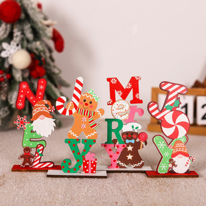 Santa Snowman Red Black Plaid Gnomes <b>Letter</b> Christmas <b>Wooden</b> Doll Decorations for Xmas Home Desktop <b>Wooden</b> Ornaments - Product Image 1