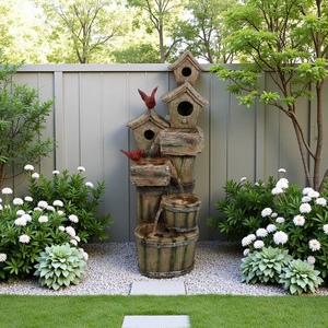 Nichoir moderne de conception <span class=keywords><strong>zen</strong></span> lumières LED jardin extérieur eau qui coule caractéristique nouvel ornement en résine de bois pour animaux de compagnie style artificiel - Product Image 1