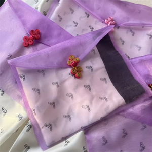Luxury Clear <b>Transparent</b> Gift Clothes Packaging <b>Bags</b> Custom Logo Purple Organza Envelope Pouch with Chinese Knot Button - Product Image 6