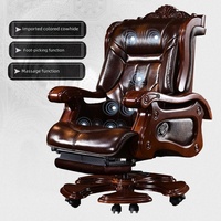 Style chinois luxe patron président chaise de bureau en cuir véritable accoudoirs en bois chaise inclinable pivotante