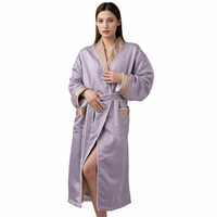 Peignoir de couple à col châle, double face, violet, doux et léger, pour usage quotidien et boutique de cadeaux, unisexe, longueur intégrale, vente en gros