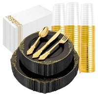 Assiettes, couteaux, fourchettes, cuillères et ensemble de vin en plastique jetable de qualité alimentaire, de forme ovale, de luxe abordable et gaufré