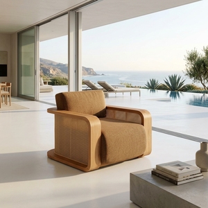 Canapé d'extérieur de luxe 1 place en teck avec fauteuil en osier et mousse à séchage rapide pour projets hôteliers et complexes hôteliers - Product Image 1