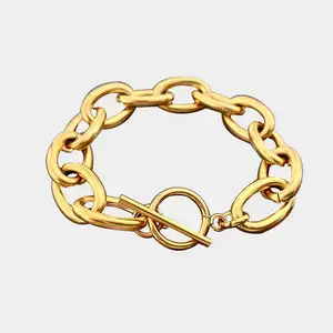 2020 Новое поступление модное кольцо из нержавеющей стали с золотым покрытием коренастый браслеты-манжеты с большой браслет-цепочка с застежкой женские браслеты