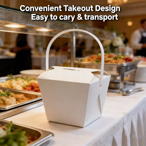 Premium Noodle Box Paperboard Square <b>Takeaway</b> <b>Container</b> With Handle Custom Printing Four-Color Design Self Erecting Food Grade - Product Image 3