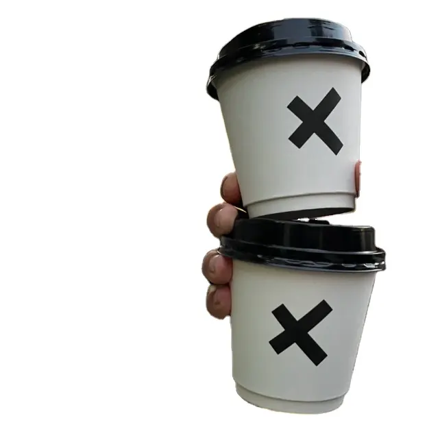Logotipo personalizado de grado alimenticio 4 oz 8oz 10oz 12oz 16oz reciclable desechable de doble pared caliente café taza de papel con tapa