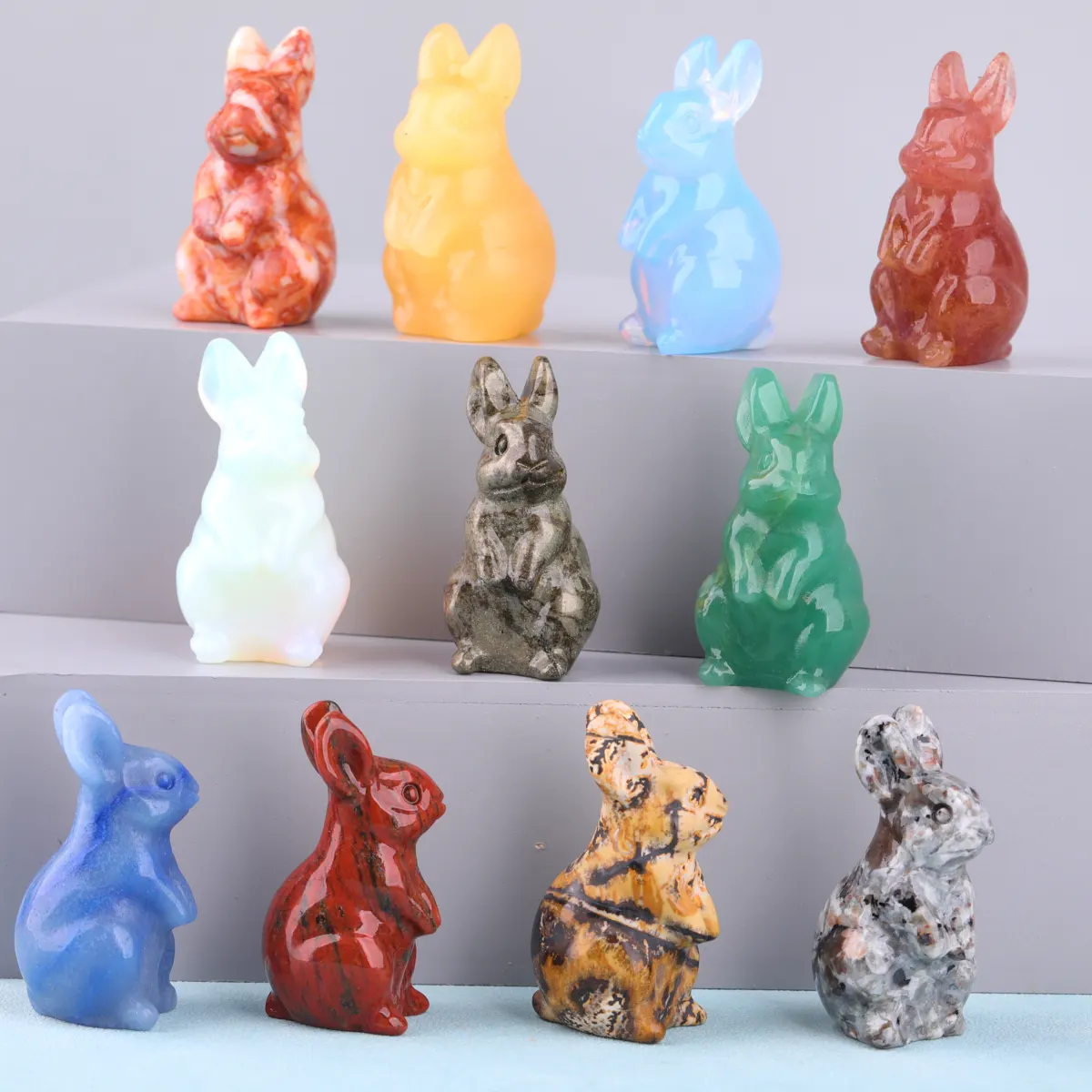 Lapin mignon sculpté, petites pierres précieuses de lapin, Statues artisanales en cristal de guérison, cadeaux