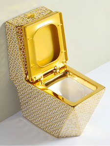 Sang trọng phòng tắm hiện đại <span class=keywords><strong>commode</strong></span> nhà vệ sinh Bát vuông gốm sứ vệ sinh với một mảnh Electroplated Vàng màu vàng - Product Image 3