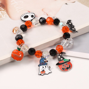 กำไลข้อมือฮาโลวีนสุดเก๋พังค์ฟักทองผีค้างคาวจี้ประดับด้วยลูกปัดสร้อยข้อมือเครื่องรางสายรัดข้อมือสำหรับอุปกรณ์งานเลี้ยง - Product Image 6