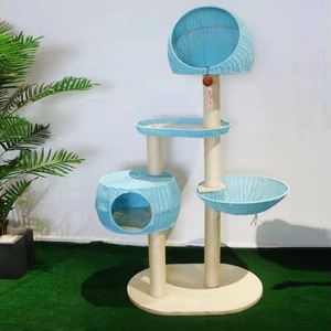 <b>Large</b> Rattan <b>Cat</b> <b>Tree</b> 4 Levels Solid Wood Base With Sisal Posts And Woven Nest For <b>Cats</b> - Product Image 3