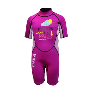 Factory Supply Cartoon Children Diving Suits One Piece Short Sleeves Swimwear Boys Girls Neoprene Kids Surfing Wetsuit