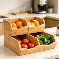 Boîte de rangement empilable en bambou durable personnalisée, utilisée pour le rangement sur le comptoir de cuisine, l'organisation des aliments, les contenants pour pommes de terre et oignons