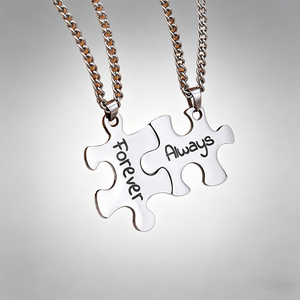 Colliers de couple en forme de puzzle, plaqués or 18 carats sans nickel, gravés personnalisés, assortis <span class=keywords><strong>pour</strong></span> les amoureux, « Forever & Always » - Product Image 6