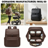 Sac à dos à langer multifonction grande capacité en similicuir avec matelas à langer et sangles de poussette, fabricant OEM