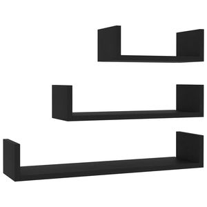 W2B VidaXL Set di 3 grandi mensole a muro in legno ingegnerizzato nero - Product Image 1