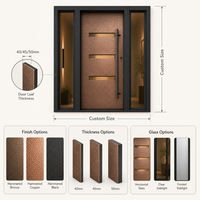 Porte d'entrée de luxe à texture martelée avec panneaux latéraux en verre, étanche, insonorisée, en aluminium, sur mesure pour maison de luxe