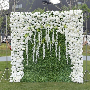 Barang ulang tahun pengantin wanita gulung latar belakang dinding bunga putih 8 kaki x 8 kaki panel dinding rumput palsu latar belakang untuk fotografi - Product Image 3