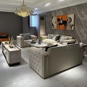 Sofá de cuero de lujo ligero de estilo italiano, combinación de sala de estar, Villa, sofá de sala de estar de gama alta, conjunto de muebles - Product Image 1