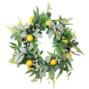 Guirnalda de Navidad de limón de hortensia de eucalipto artificial para arte de pared de puerta delantera y decoración de otoño invierno coronas y guirnaldas decorativas - Product Image 3