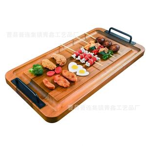 Qingxin Wooden Serving <b>Tray</b> Rectangular With Handles For <b>BBQ</b> Steak Pizza Party Food Display - Product Image 1
