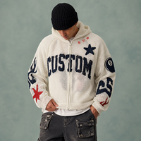 Sweat à capuche zippé en maille, coupe ample et épaules tombantes, 230 g/m², léger, vintage, haute qualité, avec logo graphique brodé personnalisé