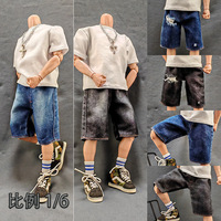 Short en jean délavé mi-long pour figurine d'action de 12 pouces (30 cm) - Série Fantasy Soldat Masculin à l'échelle 1/6 - Vêtements pour poupée - À partir de 14 ans